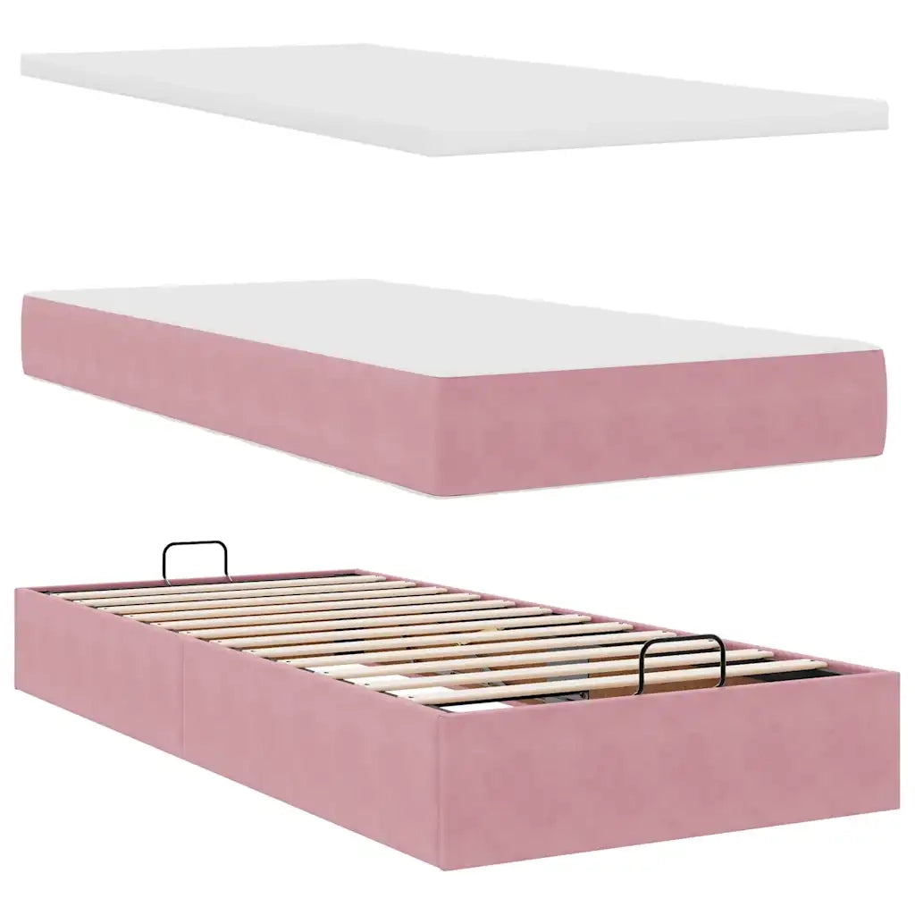 Struttura Letto Pouf con Materassi Rosa 160x200 cm Velluto