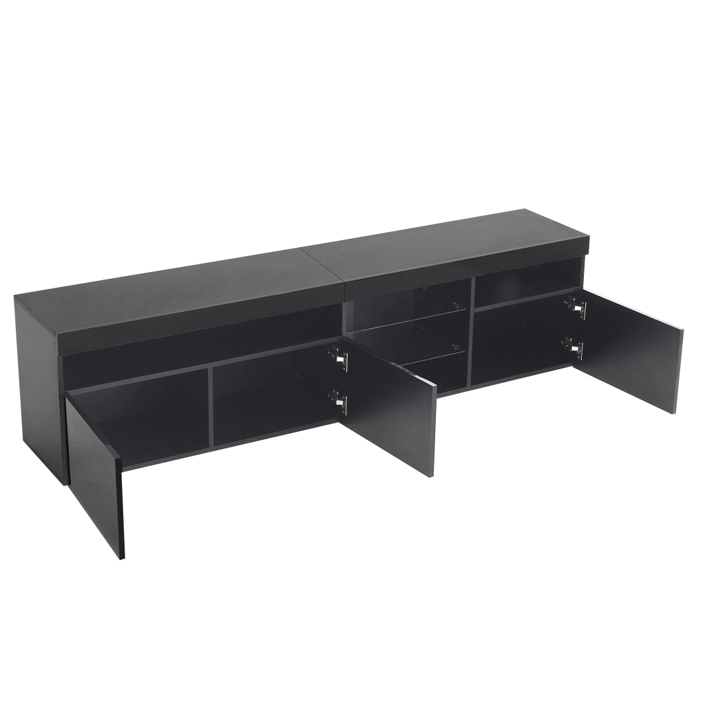 Mobile porta tv moderno con LED variabile, pannello lucido in MDF e vetro laminato nero 180 × 35 × 48 cm