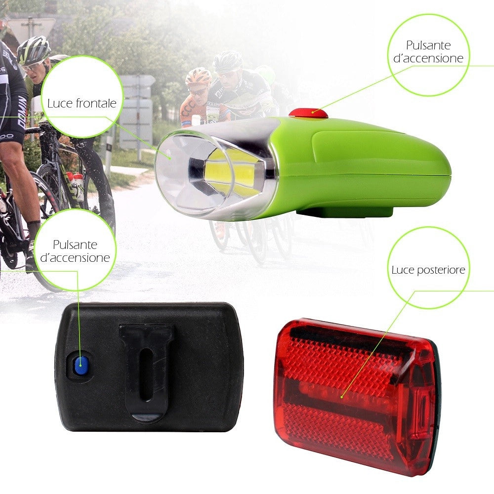 Trade Shop - Set Luci Led A Batteria Anteriore Posteriore Per Bici Attacco Universale Xc-2075 -
