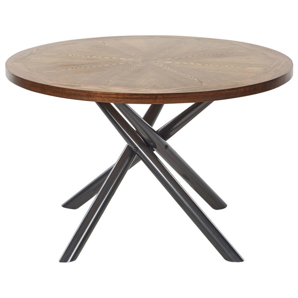 Tavolo da pranzo in legno di frassino marrone grigio MDF gambe in metallo incrociate ⌀ 120 cm rotondo 4-6 persone moderno