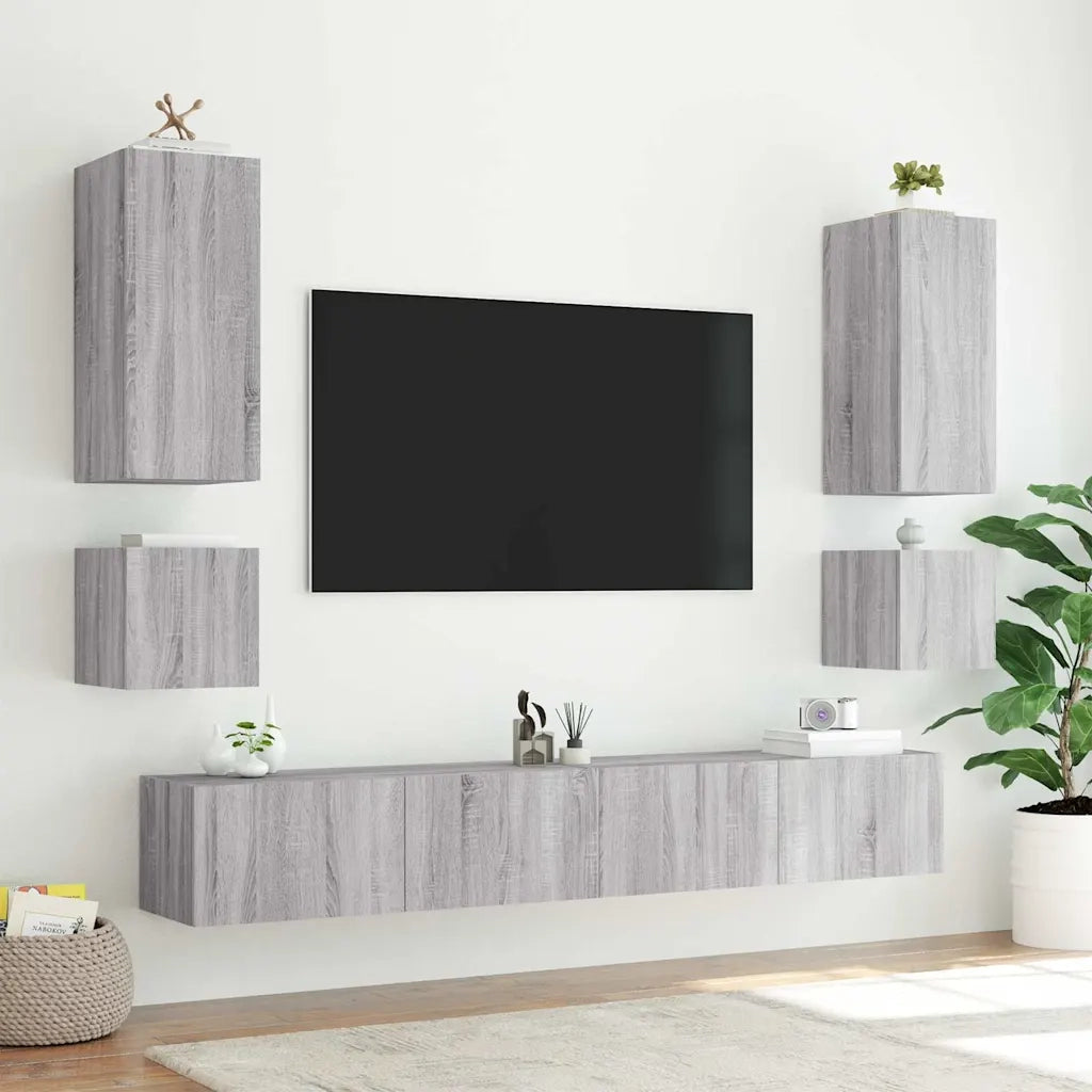 Mobili TV a Parete con Luci LED 2pz Grigio Sonoma 40,5x35x40 cm 837257