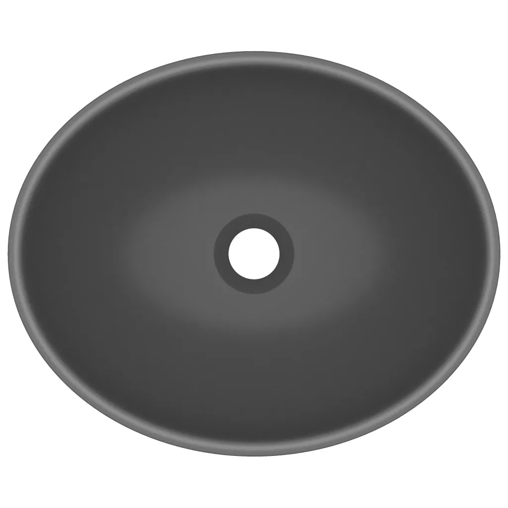 Lavandino Lusso Ovale Grigio Scuro Opaco 40x33 cm in Ceramica cod mxl 52343