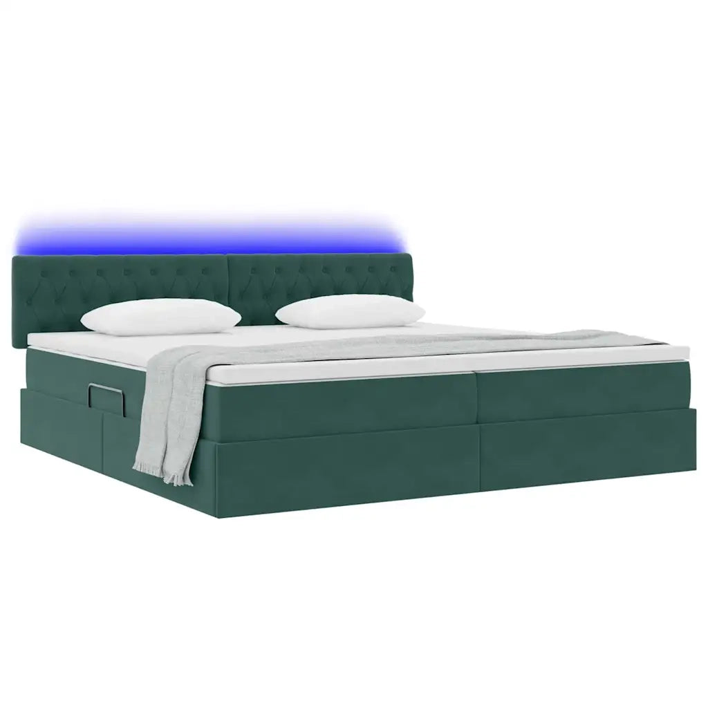 Letto con contenitore LED e materasso Verde Scuro 200 x 200 cm