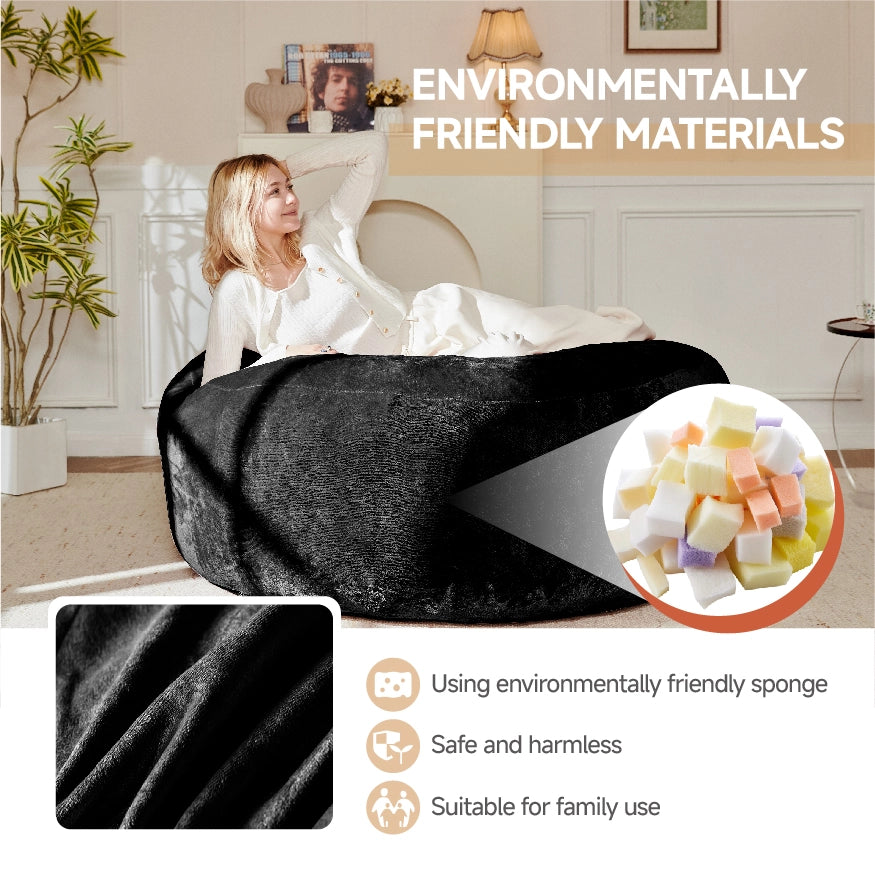 Pouf sacco pieghevole con supporto allevia pressione e fodera lavabile, divano letto per ospiti, in spugna nero 4FT