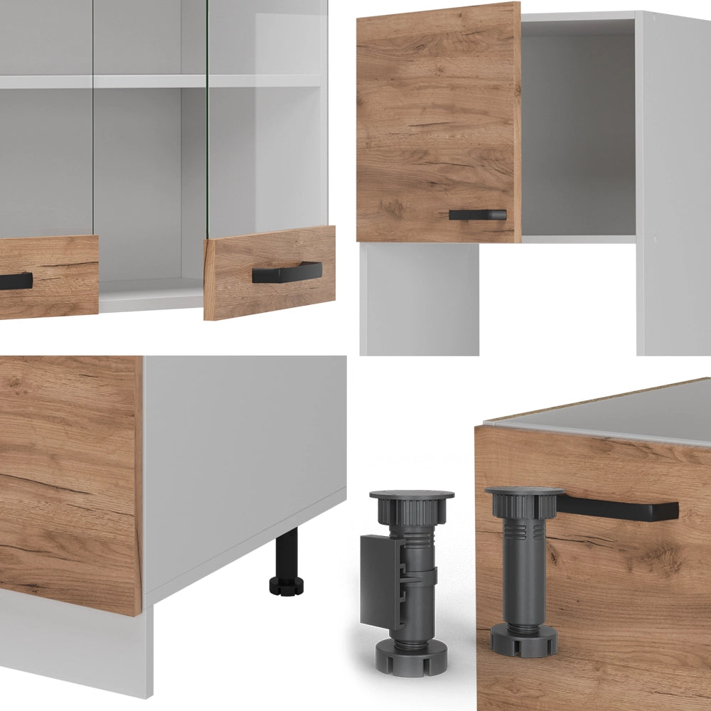 Vicco Cucina angolare completa Quercia dorata/bianco 237 x 247 cm senza piano di lavoro