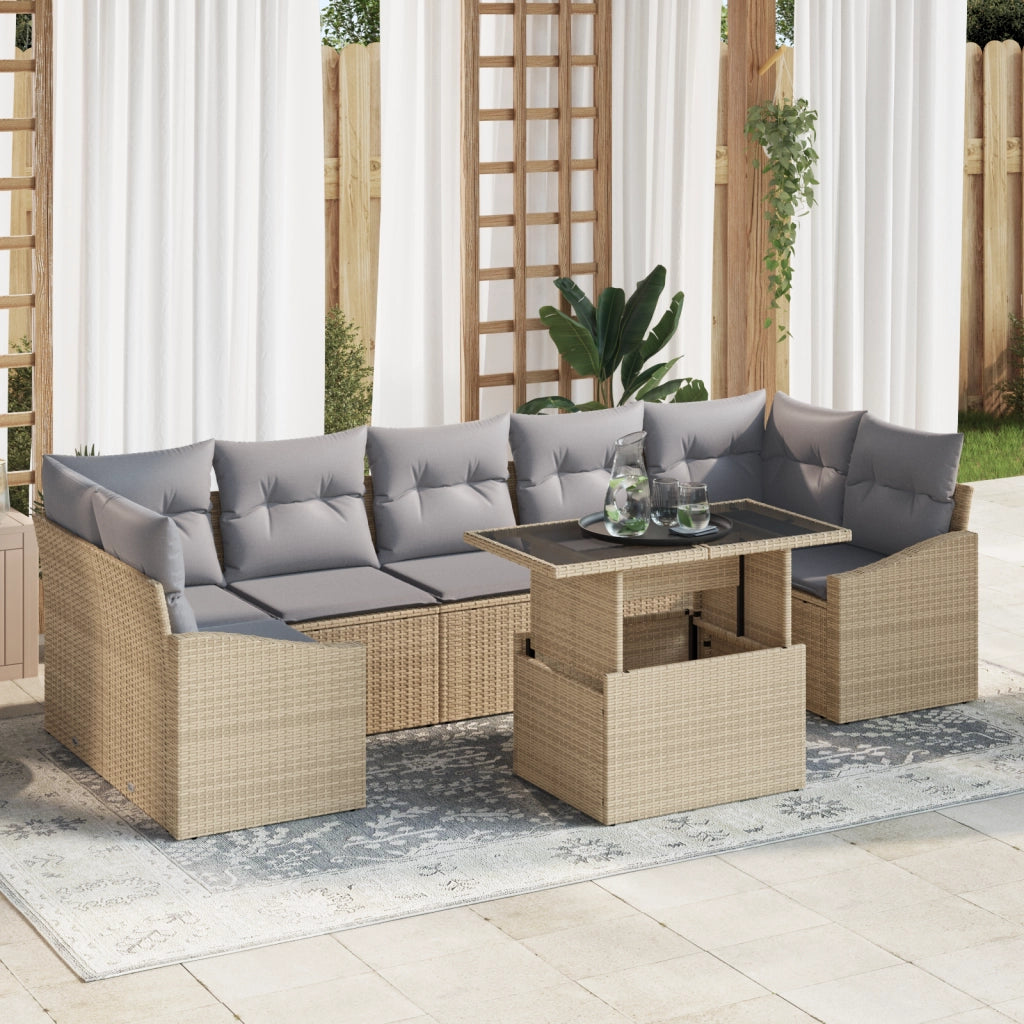 Set di divani da giardino da 8 pezzi con cuscini Beige Polirattan