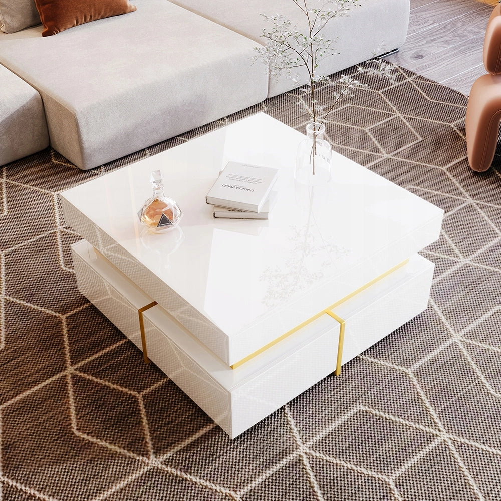 Tavolino da caff?? con cassetti - Xylo - 70x35.5x70cm, dettagli dorati