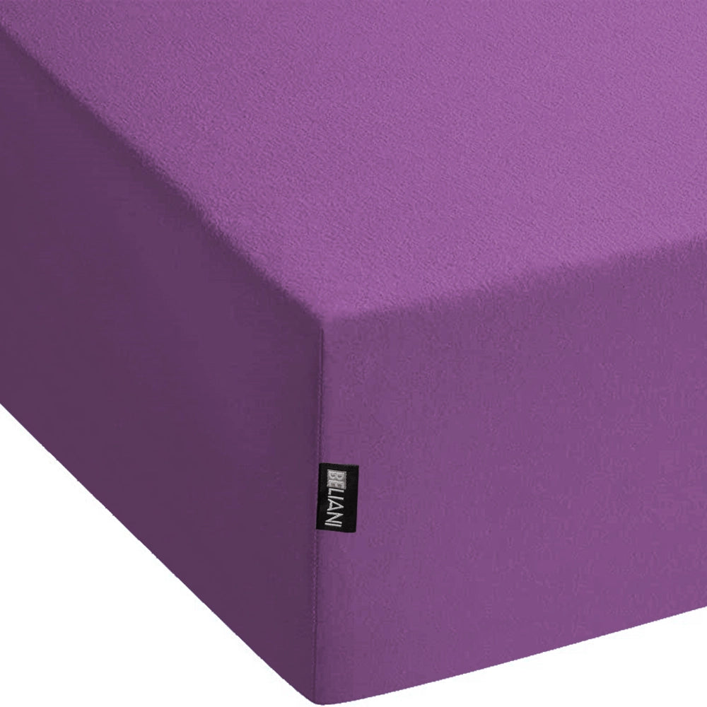 Lenzuolo con angoli cotone viola 180 x 200 cm con bordi elastici modello classico a tinta unita camera da letto classica