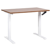 Scrivania regolabile manualmente in altezza Piano del tavolo marrone scuro Telaio in acciaio bianco 120 x 72 cm Piedi quadrati Design moderno Ufficio