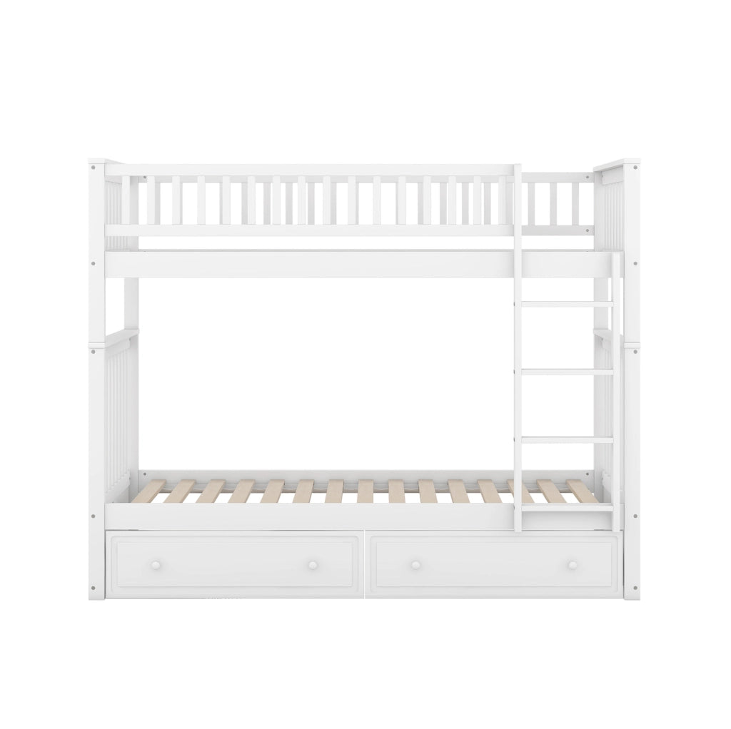 Letto a castello 90x200 cm convertibile in due letti; con 2 cassetti; pino; bianco