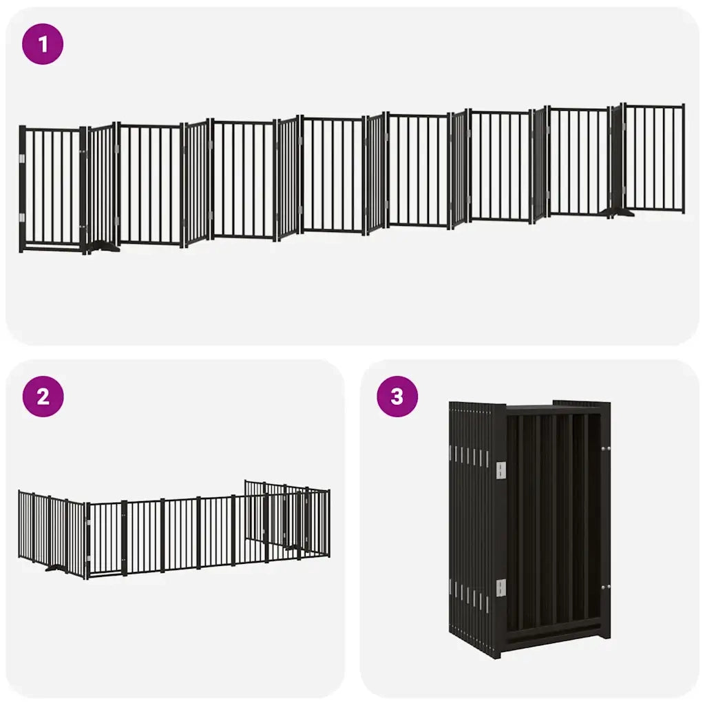 vidaXL Cancello Cani Porta Pieghevole Nero 15 Pannelli 750 cm Pioppo