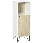Mobile Bagno con Anta e Ripiano Aperto ¨C zephmum ¨C Legno, Quercia e Bianco, 31.5x30x91cm