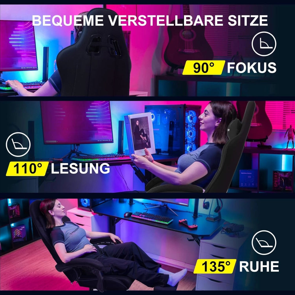 Sedia da ufficio da gaming, in tessuto, ergonomica, con poggiapiedi, poggiatesta lombare, imbottita, sedia girevole
