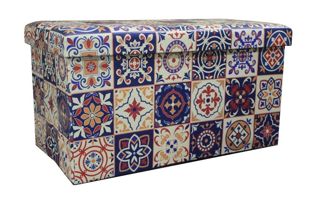 Pouf imbottito decorativo contentore azulejos 76 x 40 x 41 cm