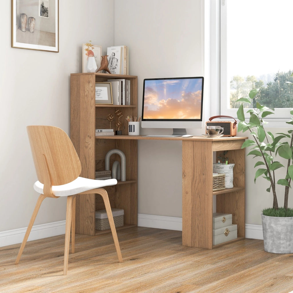 Scrivania per computer da 122cm con libreria, Postazione di studio moderna compatta con 6 ripiani Naturale