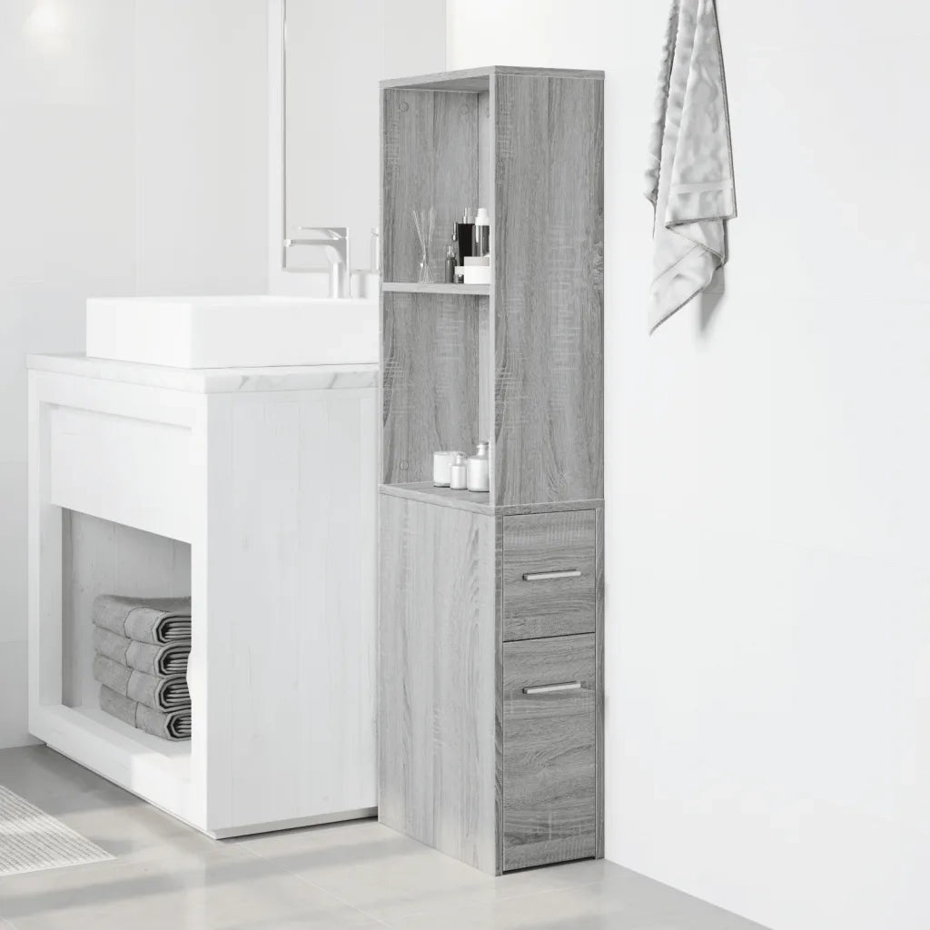 Armadietto da Bagno Stretto con Ruote Grigio Sonoma Truciolato