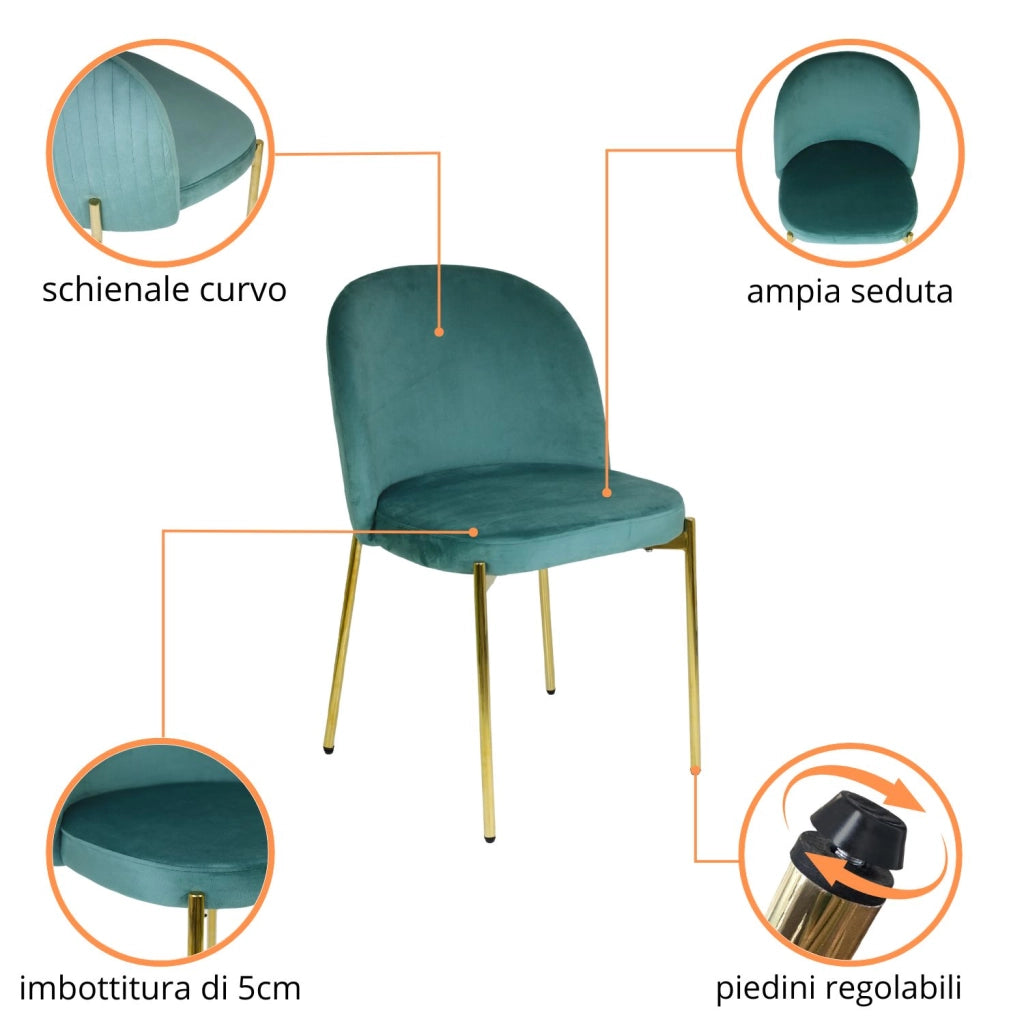 Sedia in Velluto con Gambe Oro Chiara Sedie in Metallo Dorato Poltroncina con Seduta Im 1 SEDIA CHIARA VERDE ACQUA / ORO