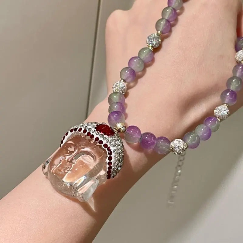 Collana con ciondolo Buddha in cristallo: gioiello fatto a mano con perline