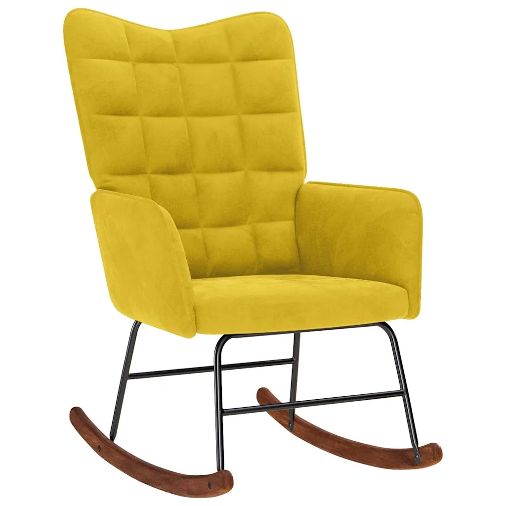 Sedia a dondolo con sgabello in velluto giallo 4016850