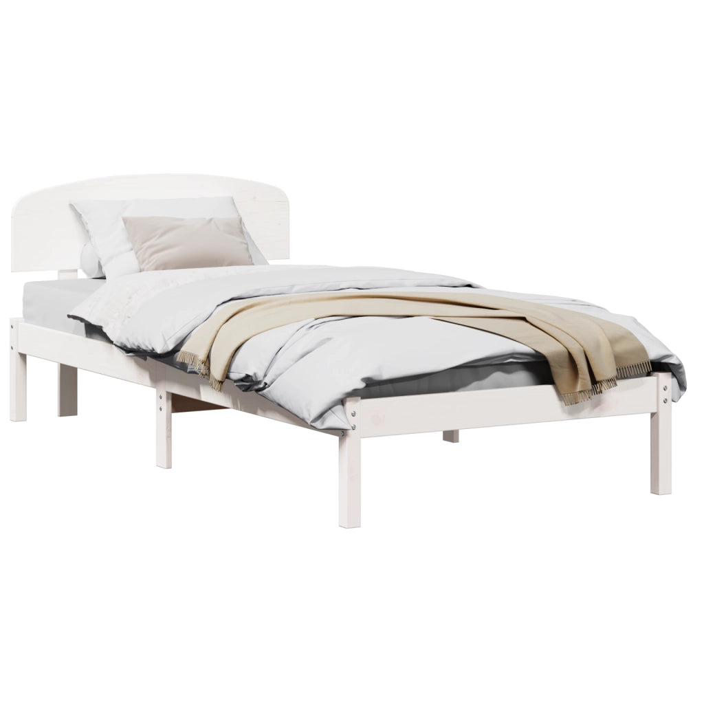 Struttura Letto con Testiera Bianca 80x200 cm Legno Massello di Pino