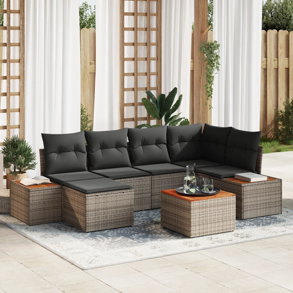 Set divano da giardino  7 pezzi con cuscini Grigio Polyrattan Acacia
