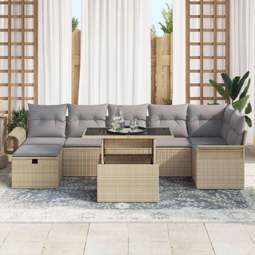 Set di Divani da Giardino con Cuscini Beige Polyrattan