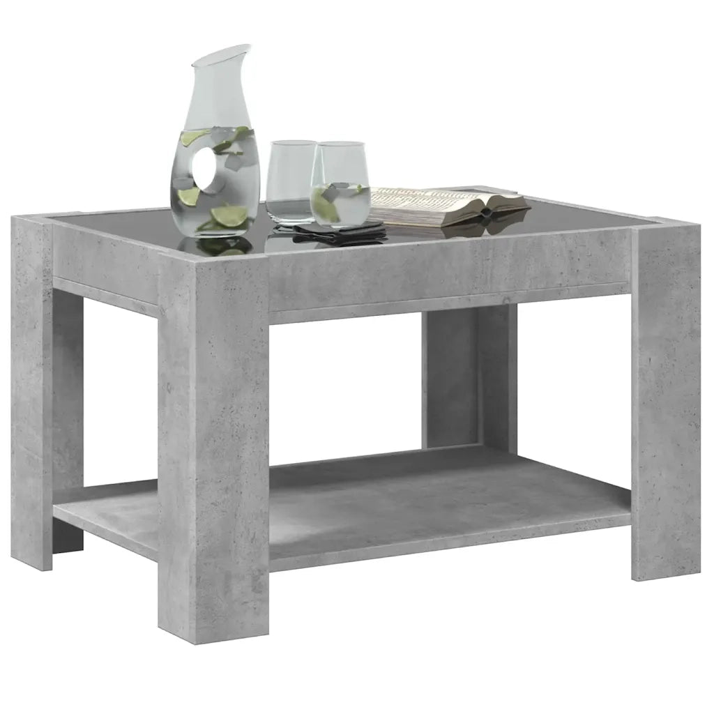 Tavolino Salotto con LED-Tavolino da soggiorno-Tavolo Grigio Cemento 73x53x45 cm Multistrato