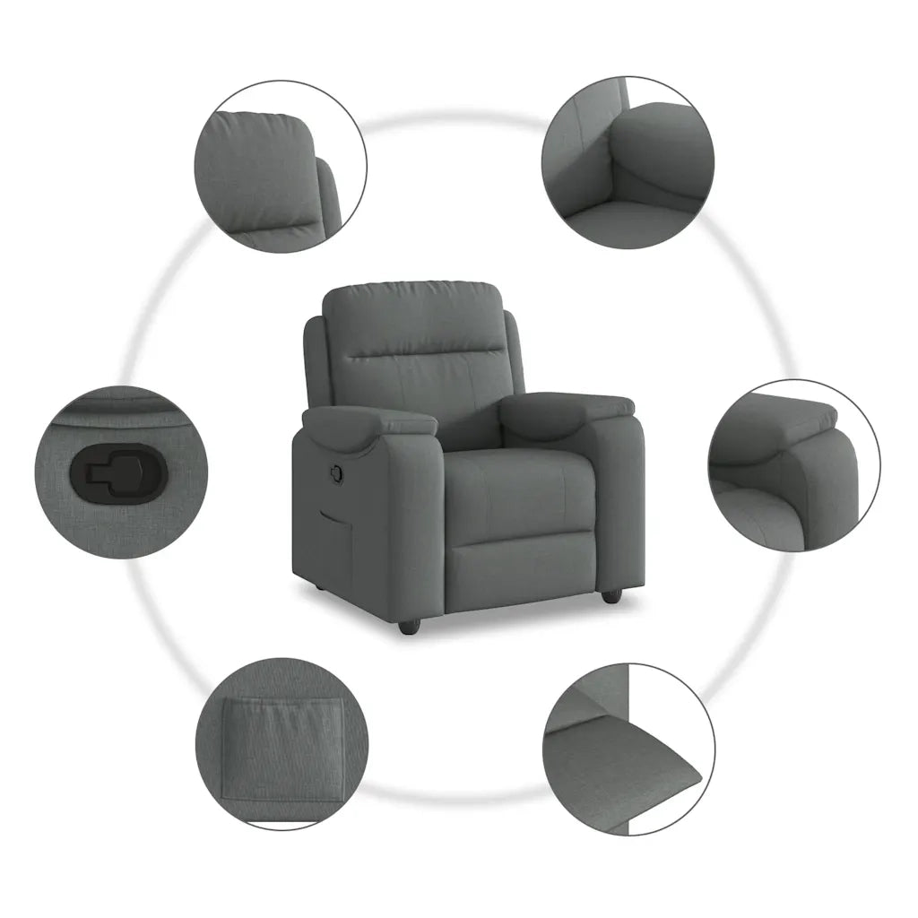 Divano Sedia-Poltrona Reclinabile in Tessuto Grigio Scuro 380564