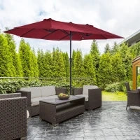 Ombrellone da Giardino Doppio con Apertura a Manovella, in Acciaio e Poliestere, 460x270x240 cm, Rosso