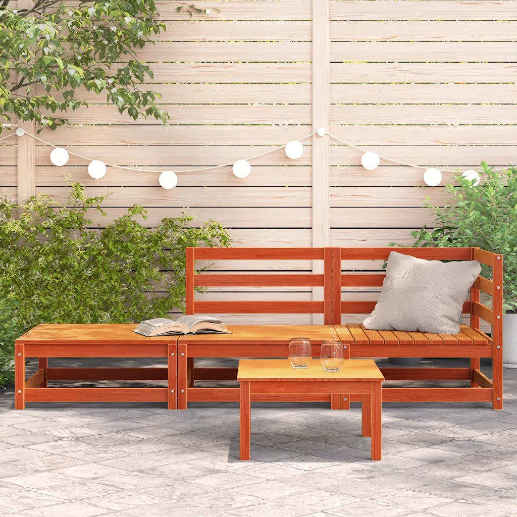 Divano Giardino con Poggiapiedi 2 Posti Marrone Cera Legno Pino 837974