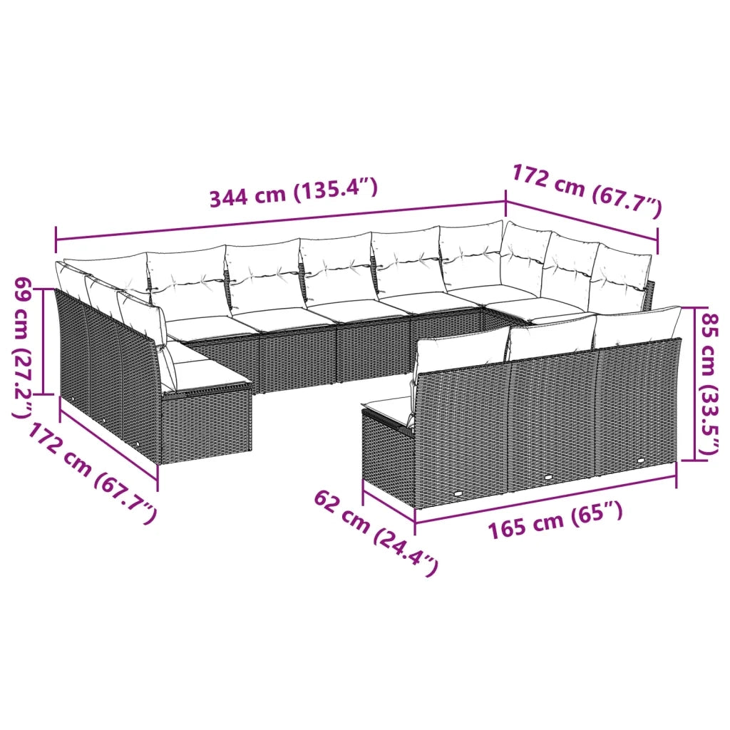 Set Divani Giardino 13 pz con Cuscini Grigio Chiaro Polyrattan