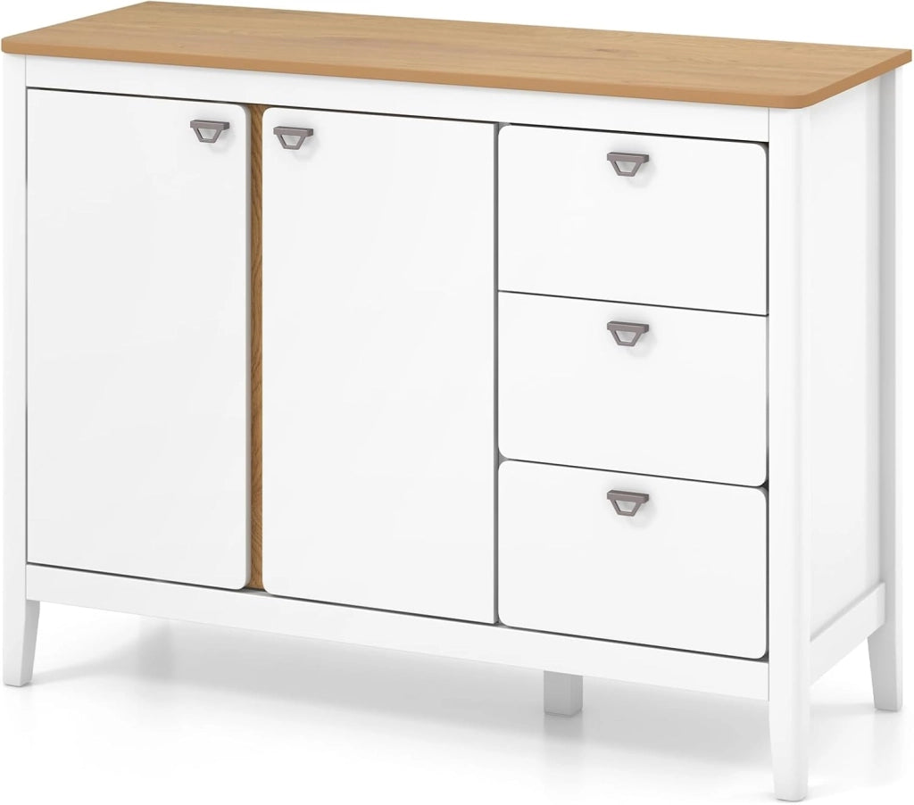 Credenza da cucina con 3 cassetti e 1 armadio con ante e protezione antiribaltamento e ripiano regolabile, per soggiorno, cucina, sala da pranzo, 106 x 40 x 80 cm