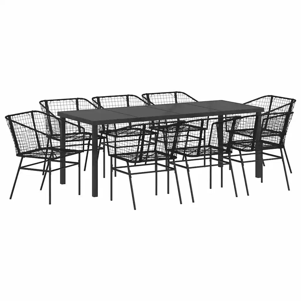 Set da Pranzo per Giardino 9 pcs Nero polyrattan 3380896