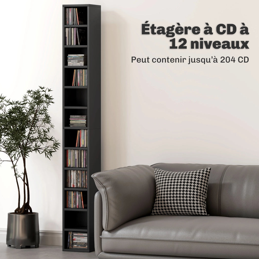 Mobile porta CD DVD ¨C Xylo ¨C 12 scomparti, capacit¨¤ 204 CD, nero 21x20x175 cm