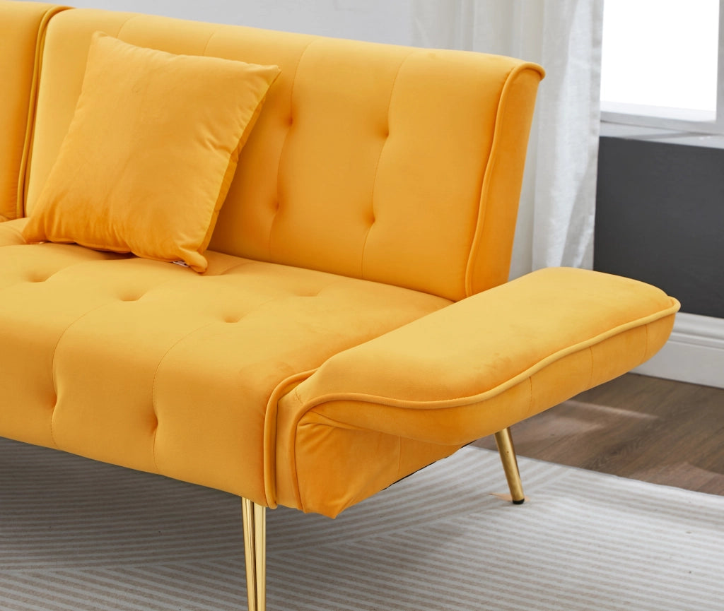 Divano letto 2 posti ULEVR 178x82 cm in velluto giallo, schienale e braccioli regolabili