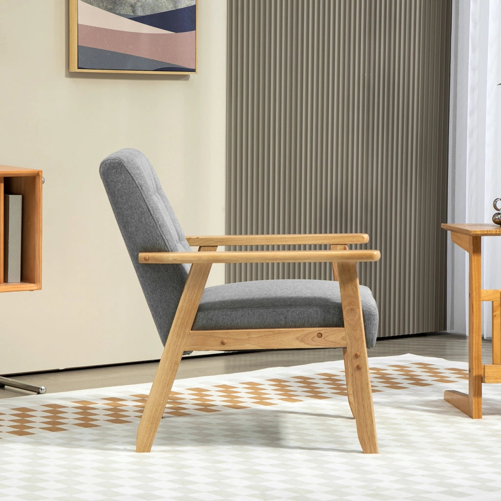 Poltrona in Lino con Braccioli e Struttura in Legno ¨C Zephmum ¨C Grigio Chiaro 130 kg