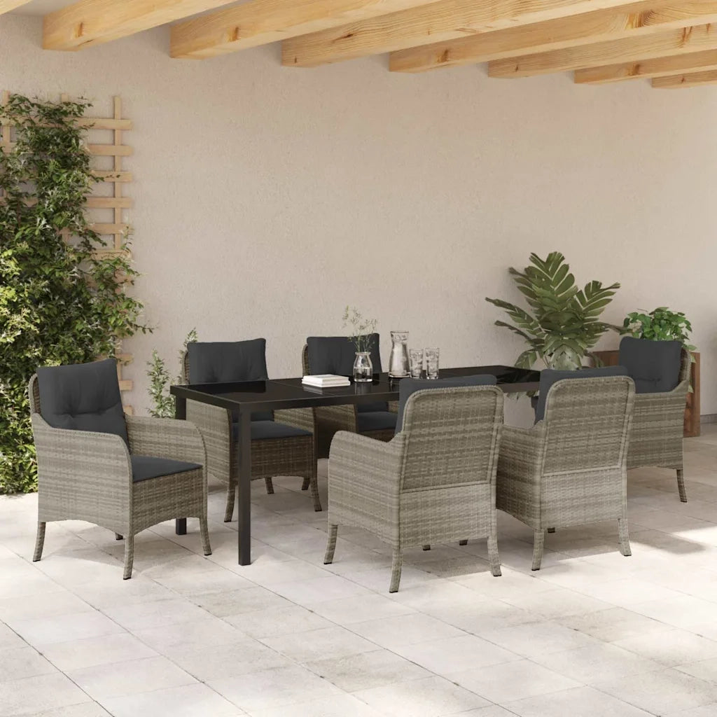Set da Pranzo per Giardino 7 pcs Grigio chiaro polyrattan 3380188