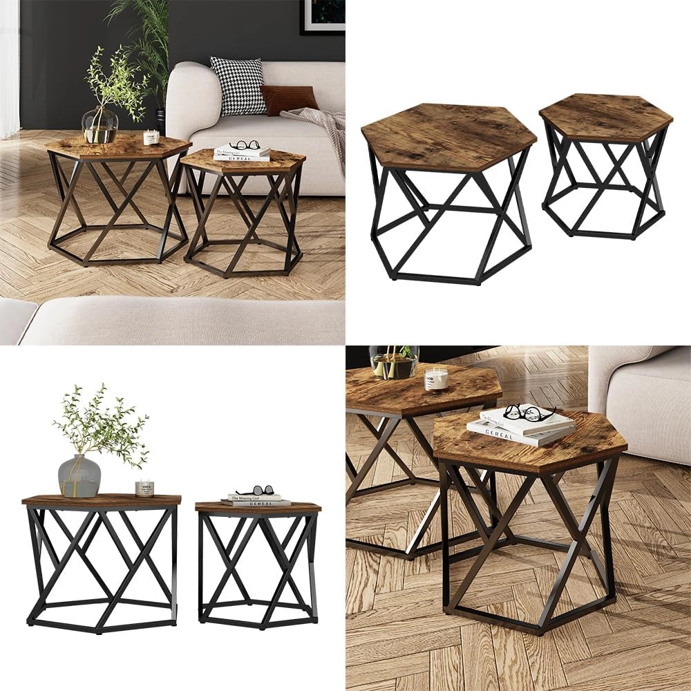 Set di tavolini Fyrk, Rovere rustico, 57 x 57 cm 2 parti, pieghevole salvaspazio e combinabile in modo versatile