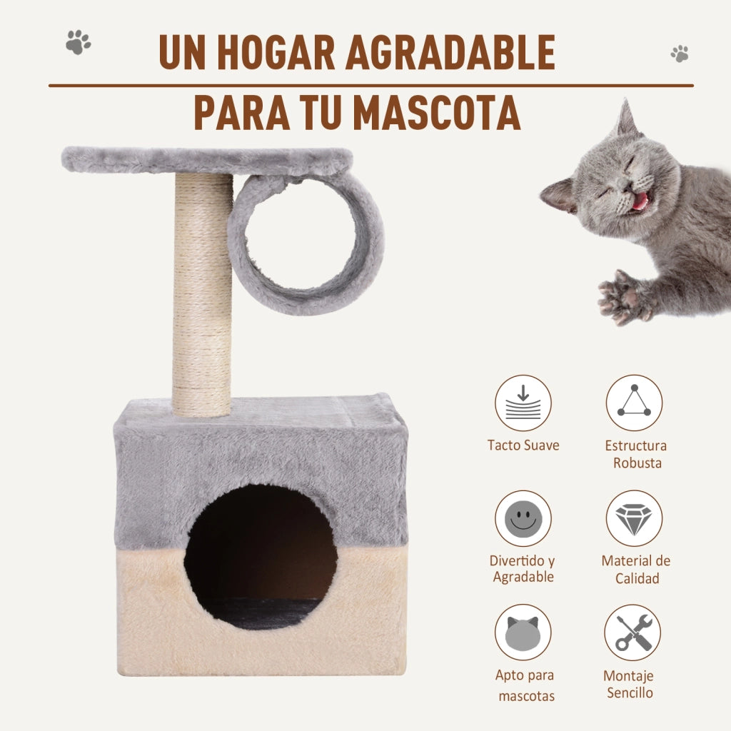 Albero per Gatti con Casetta e Posti ¨C Zephmum ¨C Grigio e Beige 31x31x58 cm