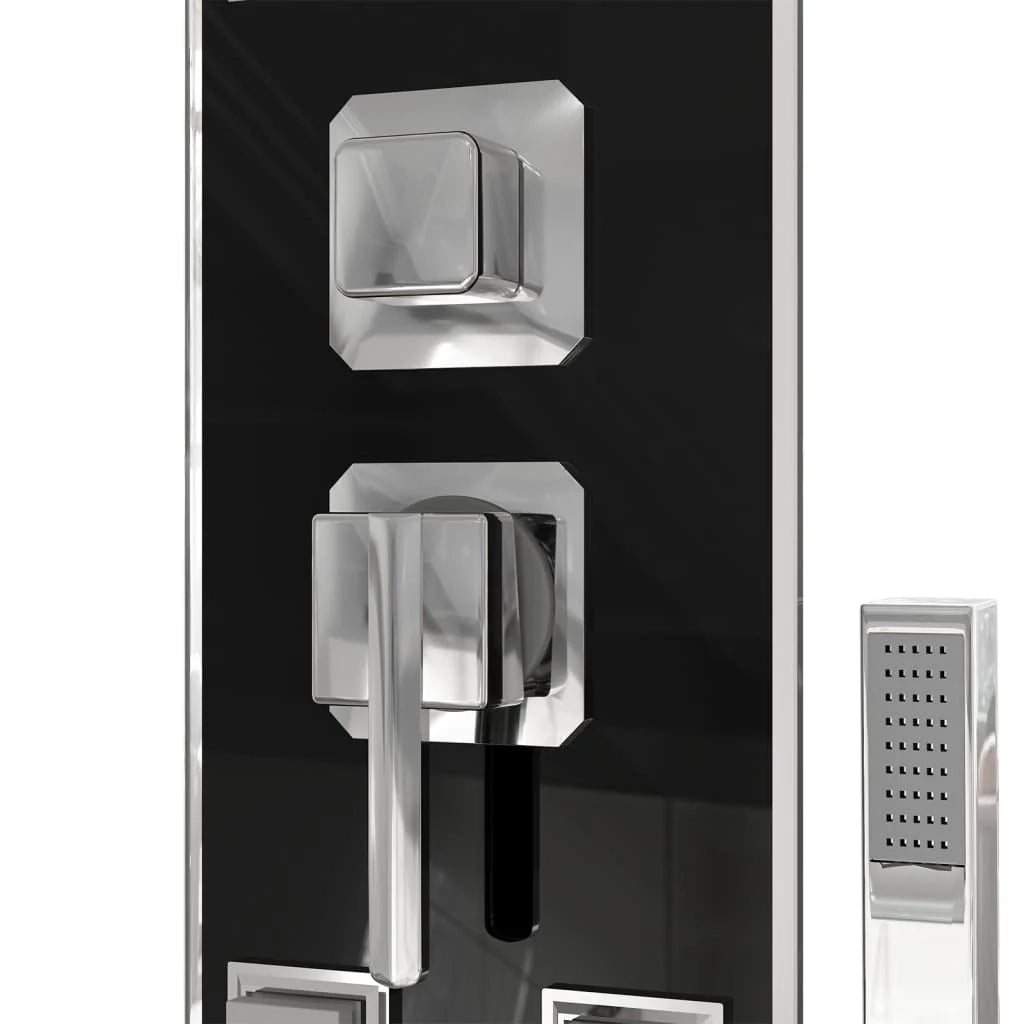 Pannello doccia con soffione rubinetto vetro acciaio inox 130 cm nero 02_0003433