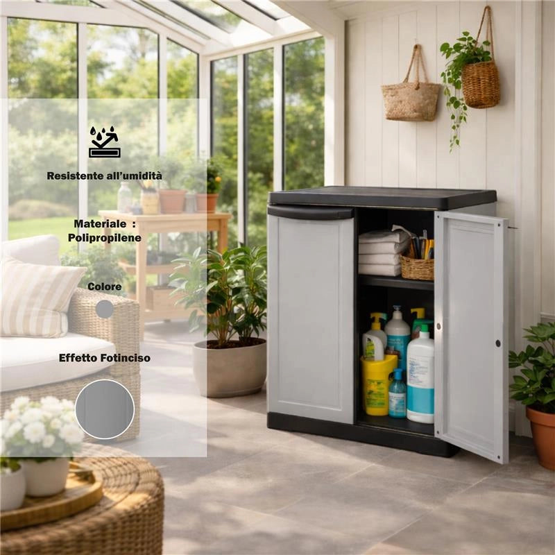ARMADIO SLIM IN RESINA CON 1 RIPIANO REGOLABILE E PREDISPOSIZIONE LUCCHETTO - COLORE GRIGIO DIMENSIONE 65X45X91H CM