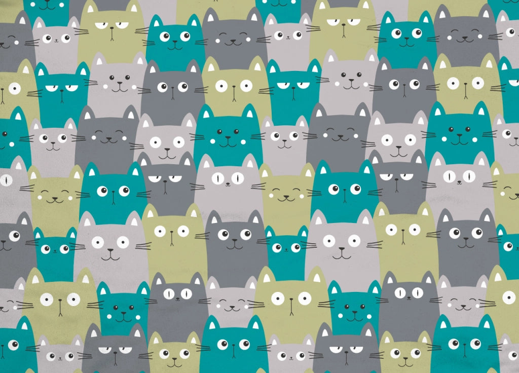 Copripiumino Sacco Piumone Pensieri Delicati Cotone Disegno Happy Cat - Matrimoniale - Verde