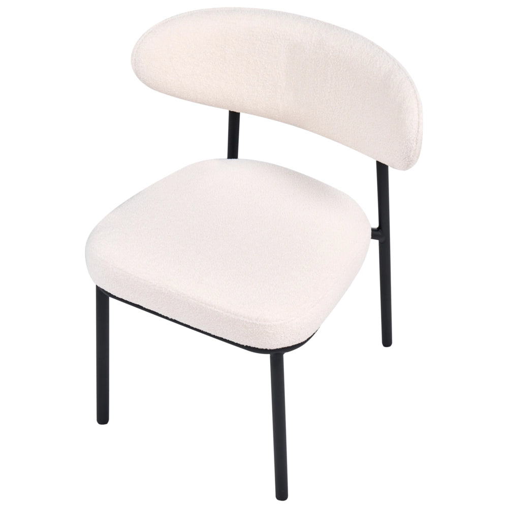 Set di 2 sedie da pranzo bianco sporco con gambe in ferro nero senza braccioli e cappucci protettivi, design moderno e minimalista per la sala da pranzo