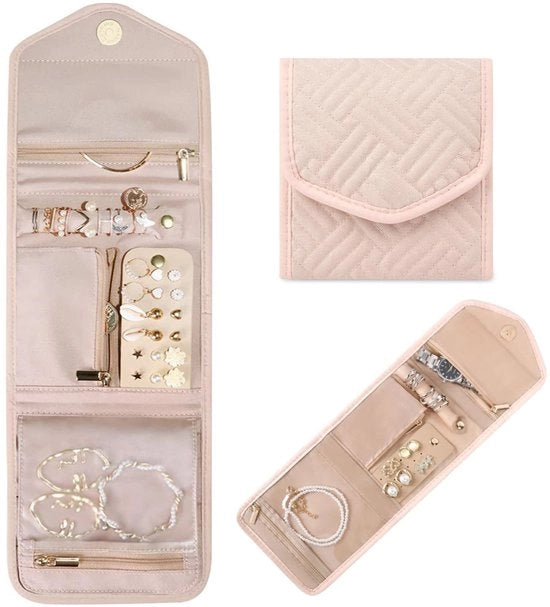 Organizzatore di viaggio portatile, borsa per accessori da donna e bambina, confezione portatile per orecchini, anelli, collane, bracciali, regalo per ragazze e donne, Piccolo rosa, S, Moderno