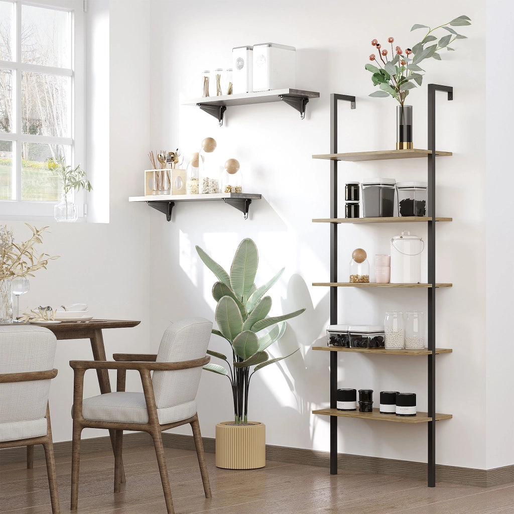 Libreria a Scala 5 Ripiani Stile Industriale Legno Metallo ¨C zephmum ¨C Marrone 60x30x184.5cm