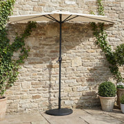 Ombrellone da giardino mezzaluna Soleo (270cm), acciaio e poliestere, palo diam. 38 mm, apertura antivento con manovella, senza base