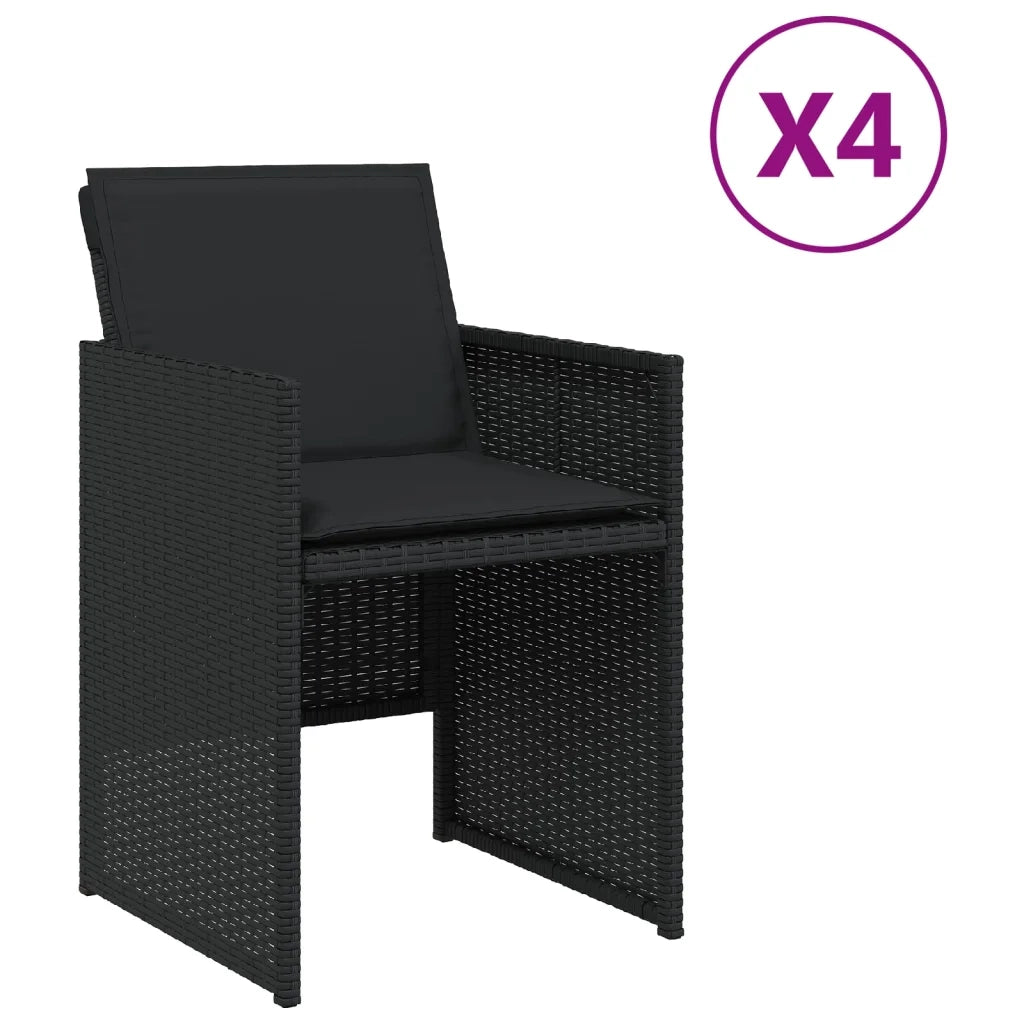 Sedie da Giardino con Cuscini 4 pz | Sedie da Esterno Nere in Polyrattan