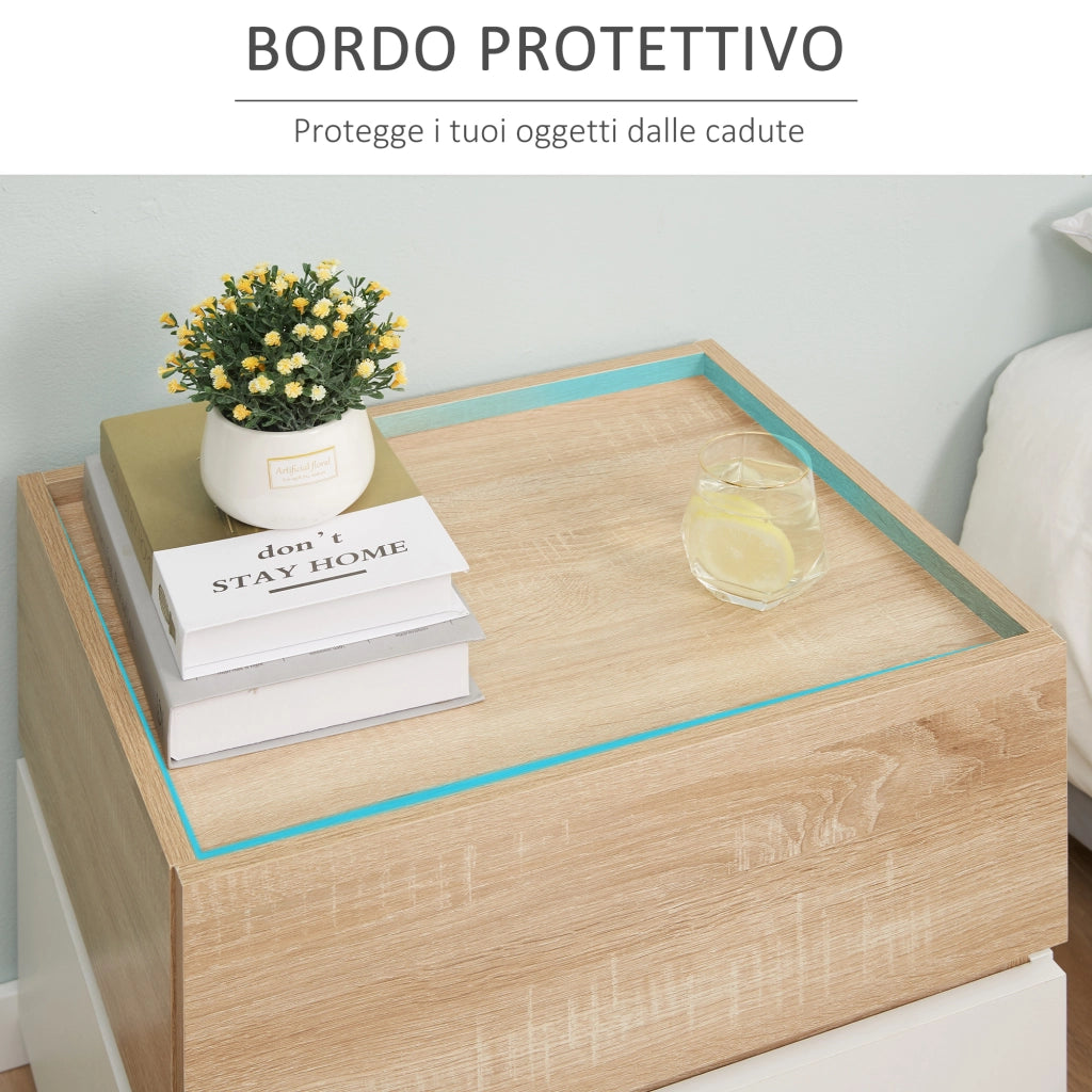 Comodino con 2 Cassetti ¨C Zephmum ¨C Bianco e Legno 50x40x47.5cm