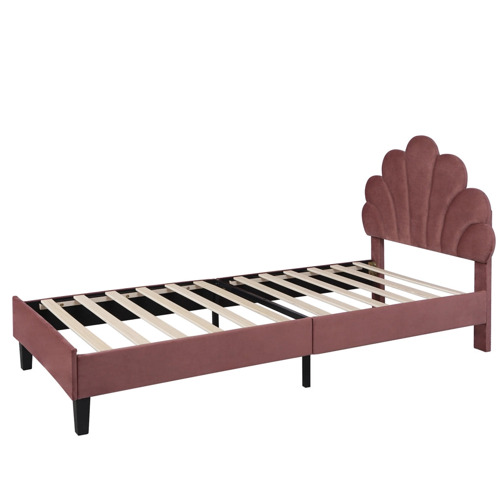 Letto imbottito 90x200 cm; testiera a fiore; velluto; rosso fagiolo (Senza materasso)