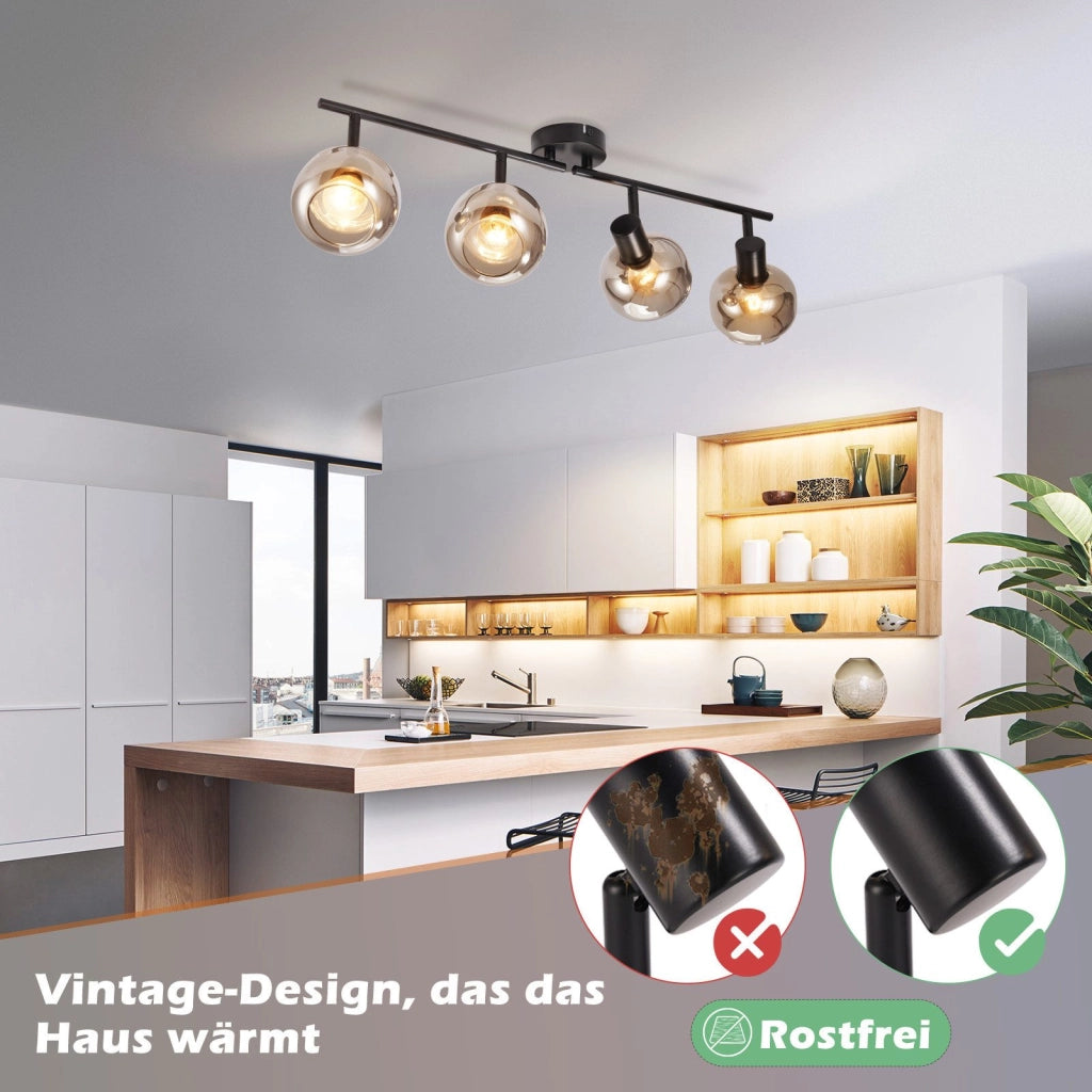 ZMH Faretto da soffitto vetro grigio fumé girevoli 350° retrò per soggiorno cucina corridoio